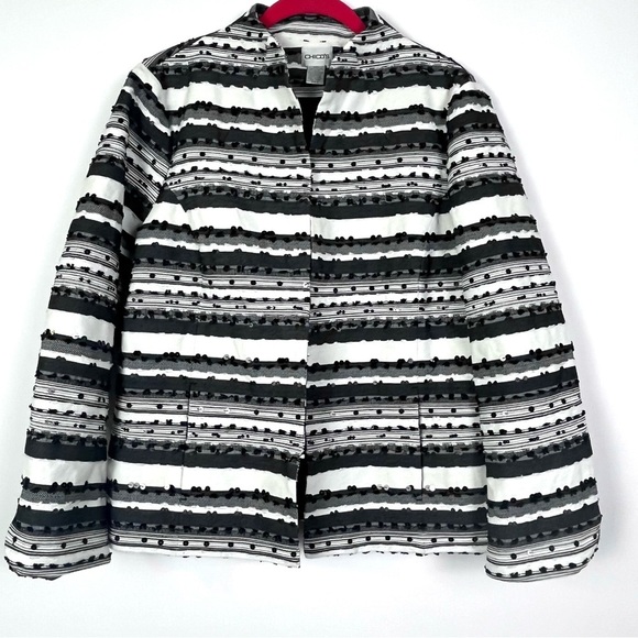Chico’s White & Black Striped Sequin Blazer – Size 2 (Medium) - Picture 1 of 9